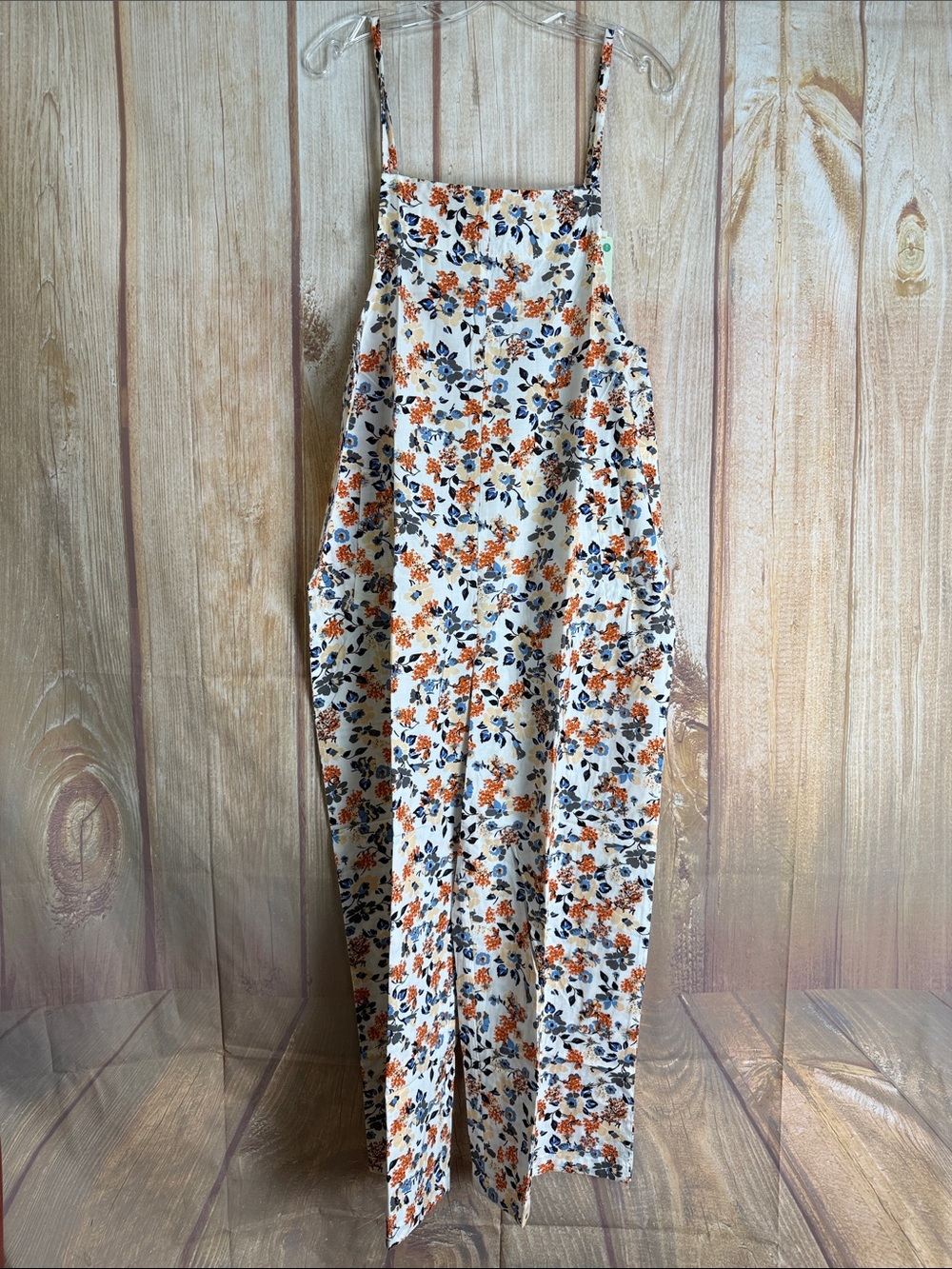 NWT YESNO Floral Linen-Blend Wide Leg Jumpsuit - Cream/Orange Size Medium